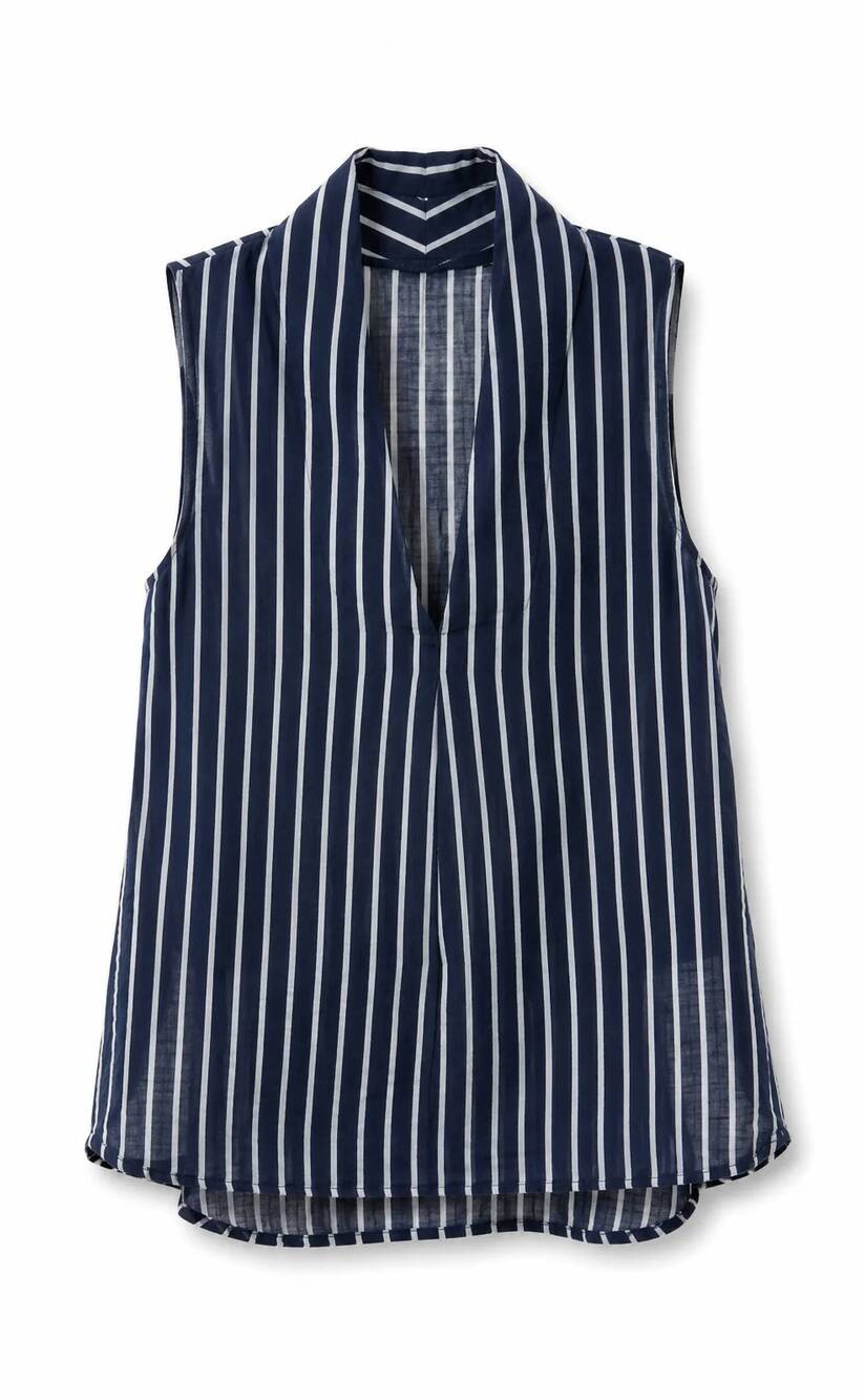 NEW MILIO MILANO womrn's striped linen sleeveless top in navy blue/white